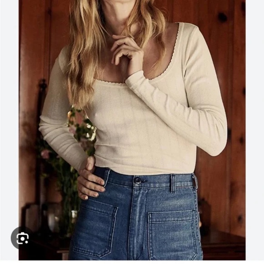 NWT Doen Romy Pointelle Tee in Salt - Small